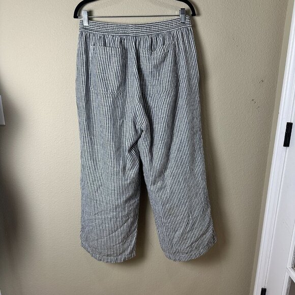 OLD NAVY Linen Drawstring Wide Leg Pants Trousers Striped Size Medium Petite - Picture 7 of 10